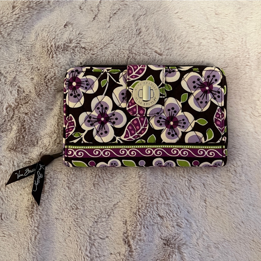 Very Bradley, Plum Petals Wallet (Retired color), purple and brown floral